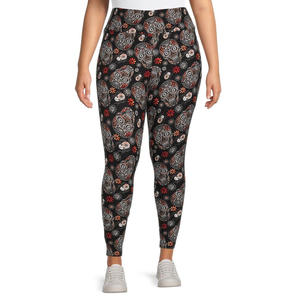 NWT Terra & Sky Womens Plus Size Fitted Legging 0X, 2X High Rise Halloween Skull